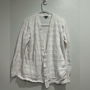 Talbots Open Front White Rib Knit Cardigan Size Petite Large